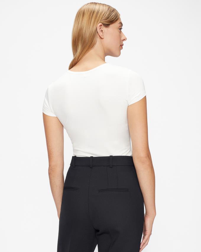 T-Shirt Ted Baker Frill Neck Fitted Blanche Femme | JEW-06849768